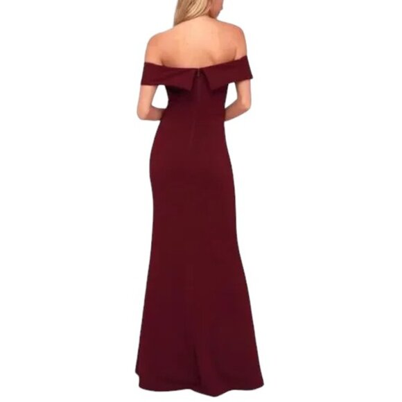 LULUS Aveline Off the Shoulder Maxi Dress in Burgundy SZ S - Picture 2 of 13